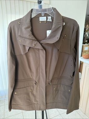 Zenergy by Chico's Taupe Utility Jacket with Snap Pockets